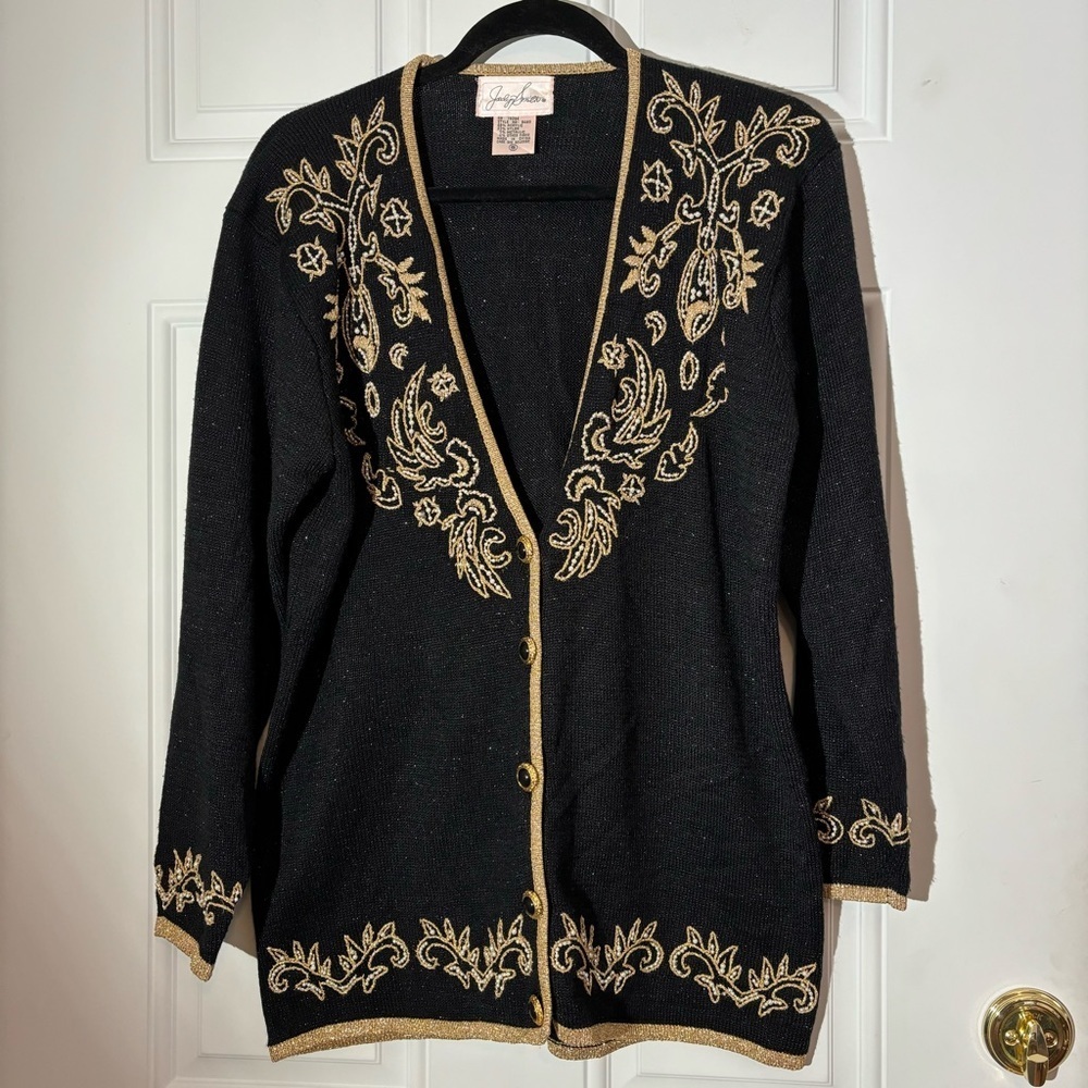 Vintage Jaclyn Smith Black Embellished Cardigan, Size Small